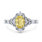 Vintage Inspired Art Deco Oval Engagement Ring Simulated Cubic Zirconia 925 Sterling Silver