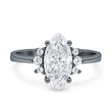 Vintage Marquise Engagement Ring Simulated Cubic Zirconia 925 Sterling Silver