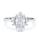 Vintage Marquise Engagement Ring Simulated Cubic Zirconia 925 Sterling Silver