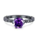 Art Deco Round Engagement Ring Simulated Cubic Zirconia 925 Sterling Silver