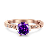 Art Deco Round Engagement Ring Simulated Cubic Zirconia 925 Sterling Silver