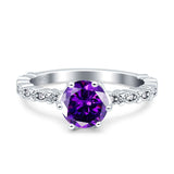 Art Deco Round Engagement Ring Simulated Cubic Zirconia 925 Sterling Silver