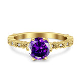 Art Deco Round Engagement Ring Simulated Cubic Zirconia 925 Sterling Silver