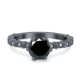 Art Deco Round Engagement Ring Simulated Cubic Zirconia 925 Sterling Silver