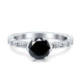 Art Deco Round Engagement Ring Simulated Cubic Zirconia 925 Sterling Silver