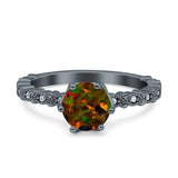 Art Deco Round Engagement Ring Simulated Cubic Zirconia 925 Sterling Silver