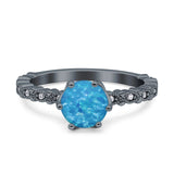 Art Deco Round Engagement Ring Simulated Cubic Zirconia 925 Sterling Silver