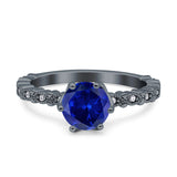 Art Deco Round Engagement Ring Simulated Cubic Zirconia 925 Sterling Silver