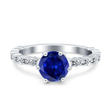 Art Deco Round Engagement Ring Simulated Cubic Zirconia 925 Sterling Silver