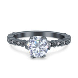 Art Deco Round Engagement Ring Simulated Cubic Zirconia 925 Sterling Silver