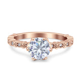 Art Deco Round Engagement Ring Simulated Cubic Zirconia 925 Sterling Silver