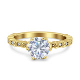 Art Deco Round Engagement Ring Simulated Cubic Zirconia 925 Sterling Silver