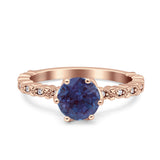 Vintage Dainty Round Lab Alexandrite Engagement Ring