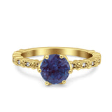 Vintage Dainty Round Lab Alexandrite Engagement Ring