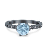 Vintage Dainty Round Natural Aquamarine Engagement Ring