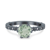 Vintage Dainty Round Natural Green Amethyst Prasiolite Engagement Ring