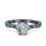 Vintage Dainty Round Natural Green Moss Agate Engagement Ring