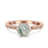 Vintage Dainty Round Natural Green Moss Agate Engagement Ring