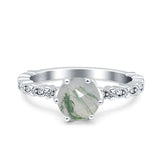 Vintage Dainty Round Natural Green Moss Agate Engagement Ring