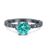 Art Deco Round Engagement Ring Simulated Cubic Zirconia 925 Sterling Silver