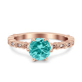 Art Deco Round Engagement Ring Simulated Cubic Zirconia 925 Sterling Silver