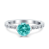 Art Deco Round Engagement Ring Simulated Cubic Zirconia 925 Sterling Silver