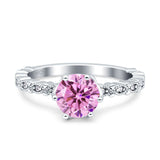 Art Deco Round Engagement Ring Simulated Cubic Zirconia 925 Sterling Silver