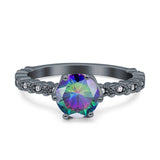 Art Deco Round Engagement Ring Simulated Cubic Zirconia 925 Sterling Silver