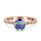 Art Deco Round Engagement Ring Simulated Cubic Zirconia 925 Sterling Silver