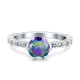 Art Deco Round Engagement Ring Simulated Cubic Zirconia 925 Sterling Silver