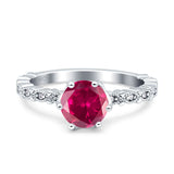 Art Deco Round Engagement Ring Simulated Cubic Zirconia 925 Sterling Silver