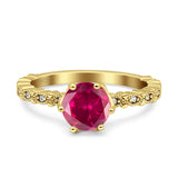 Art Deco Round Engagement Ring Simulated Cubic Zirconia 925 Sterling Silver