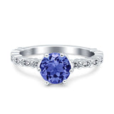 Art Deco Round Engagement Ring Simulated Cubic Zirconia 925 Sterling Silver