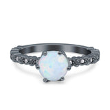 Art Deco Round Engagement Ring Simulated Cubic Zirconia 925 Sterling Silver