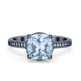 Elegant Hidden Halo Cushion Engagement Ring Cubic Zirconia 925 Sterling Silver