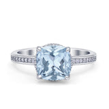Elegant Hidden Halo Cushion Engagement Ring Cubic Zirconia 925 Sterling Silver