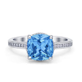 Elegant Hidden Halo Cushion Engagement Ring Cubic Zirconia 925 Sterling Silver