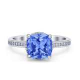 Elegant Hidden Halo Cushion Engagement Ring Cubic Zirconia 925 Sterling Silver