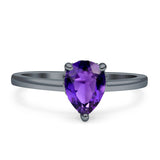 Solitaire Pear Hidden Halo Engagement Ring Cubic Zirconia 925 Sterling Silver