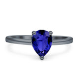 Solitaire Pear Hidden Halo Engagement Ring Cubic Zirconia 925 Sterling Silver