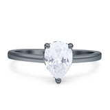 Solitaire Pear Hidden Halo Engagement Ring Cubic Zirconia 925 Sterling Silver