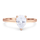 Solitaire Pear Hidden Halo Engagement Ring Cubic Zirconia 925 Sterling Silver