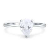Solitaire Pear Hidden Halo Engagement Ring Cubic Zirconia 925 Sterling Silver