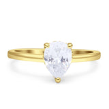 Solitaire Pear Hidden Halo Engagement Ring Cubic Zirconia 925 Sterling Silver