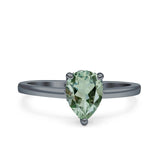 Teardrop Pear Hidden Halo Natural Green Amethyst Prasiolite Engagement Ring