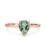 Teardrop Pear Hidden Halo Natural Green Amethyst Prasiolite Engagement Ring