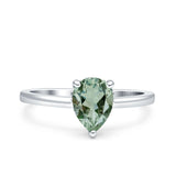Teardrop Pear Hidden Halo Natural Green Amethyst Prasiolite Engagement Ring