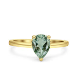 Teardrop Pear Hidden Halo Natural Green Amethyst Prasiolite Engagement Ring