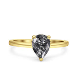 Teardrop Pear Hidden Halo Natural Rutilated Quartz Engagement Ring