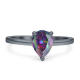 Solitaire Pear Hidden Halo Engagement Ring Cubic Zirconia 925 Sterling Silver